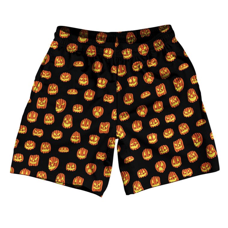 Scary Jack O Lanterns Carved Pumpkins All Over Print Pattern Athletic Running Fitness Exercise Shorts 7" Inseam Shorts Made In USA - Black Scary Jack O Lanterns Carved Pumpkins All Over Print Pattern Athletic Running Fitness Exercise Shorts 7" Inseam Shorts Made In USA - Black