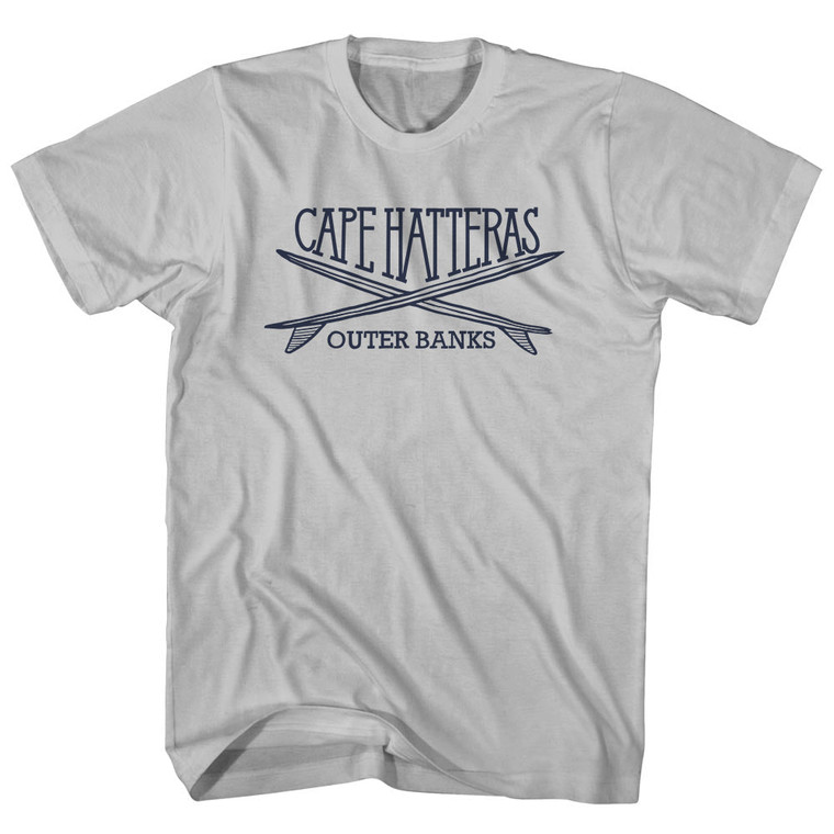 Cape Hatteras Surf Break Crossed Surf Board Surfing Destination Adult Cotton T-Shirt - Cool Grey