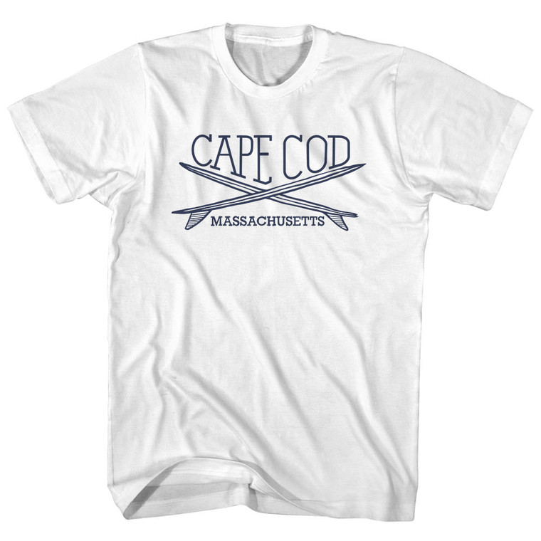 Cape Cod Surf Break Crossed Surf Board Surfing Destination Adult Cotton T-Shirt - White
