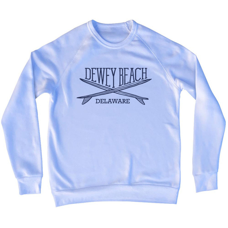 Dewey Beach Surf Break Crossed Surf Board Surfing Destination Adult Tri-Blend Sweatshirt - White
