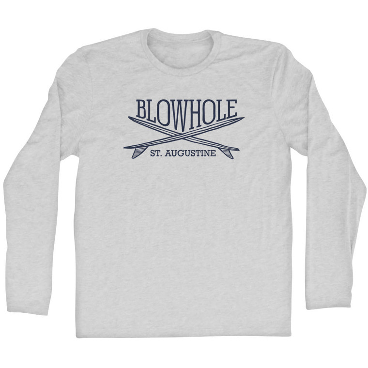 Blowhole Surf Break Crossed Surf Board Surfing Destination Adult Cotton Long Sleeve T-Shirt - Grey Heather