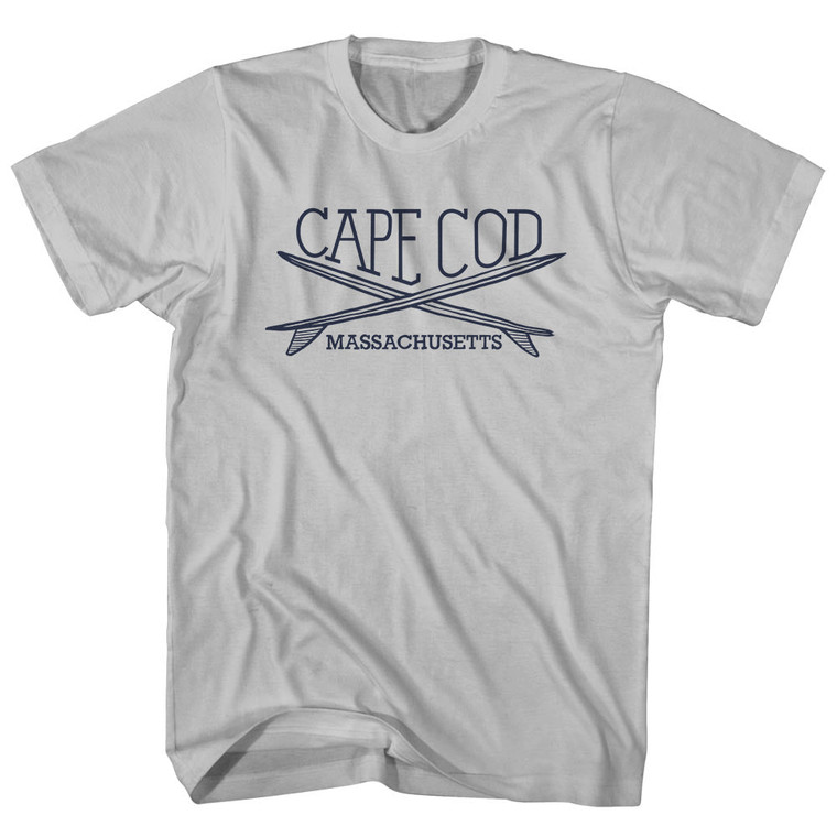 Cape Cod Surf Break Crossed Surf Board Surfing Destination Adult Cotton T-Shirt - Cool Grey