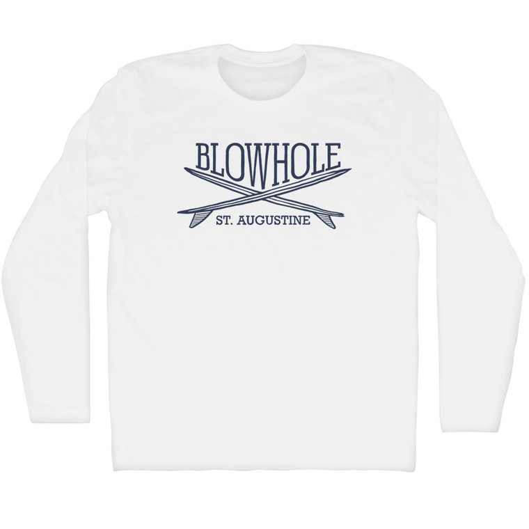 Blowhole Surf Break Crossed Surf Board Surfing Destination Adult Cotton Long Sleeve T-Shirt - White