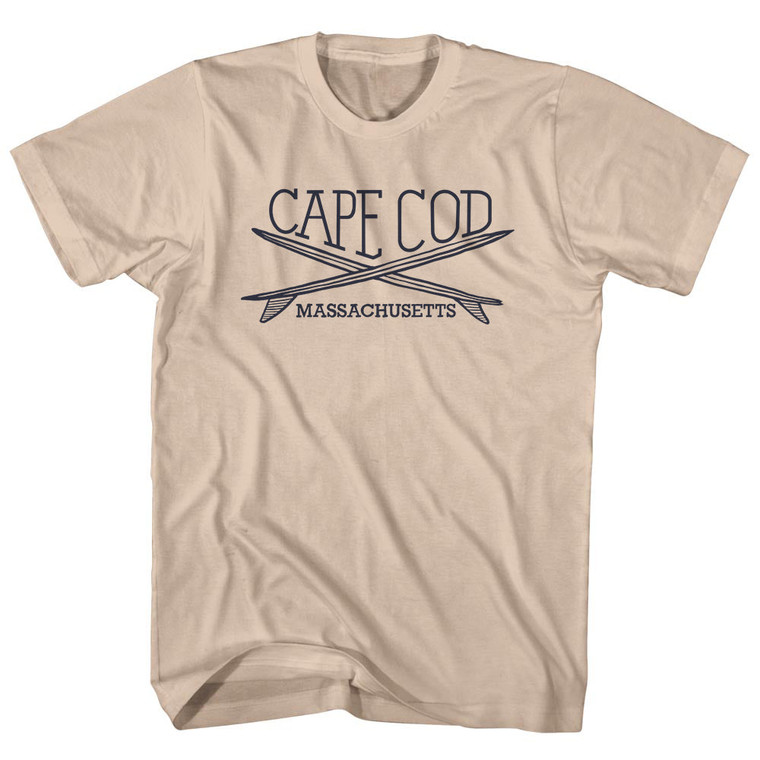 Cape Cod Surf Break Crossed Surf Board Surfing Destination Adult Cotton T-Shirt - Creme