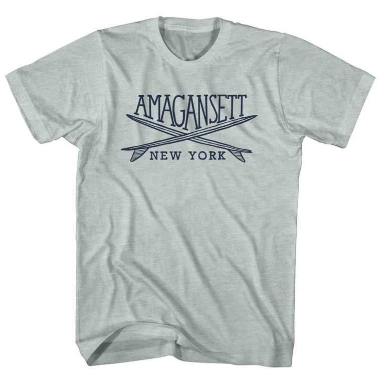 Amagansett Surf Break Crossed Surf Board Surfing Destination Adult Tri-Blend T-Shirt - Athletic Cool Grey