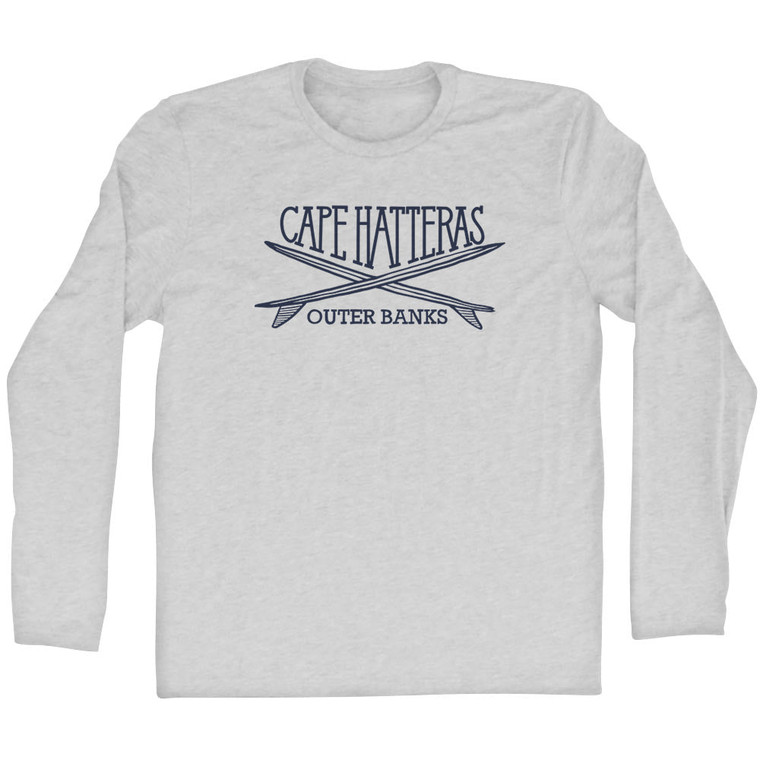Cape Hatteras Surf Break Crossed Surf Board Surfing Destination Adult Cotton Long Sleeve T-Shirt - Grey Heather