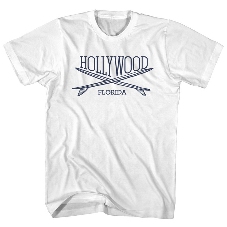 Hollywood Surf Break Crossed Surf Board Surfing Destination Womens Cotton Junior Cut T-Shirt - White