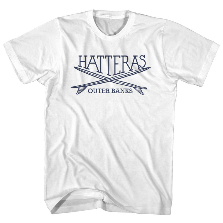 Hatteras Surf Break Crossed Surf Board Surfing Destination Adult Cotton T-Shirt - White