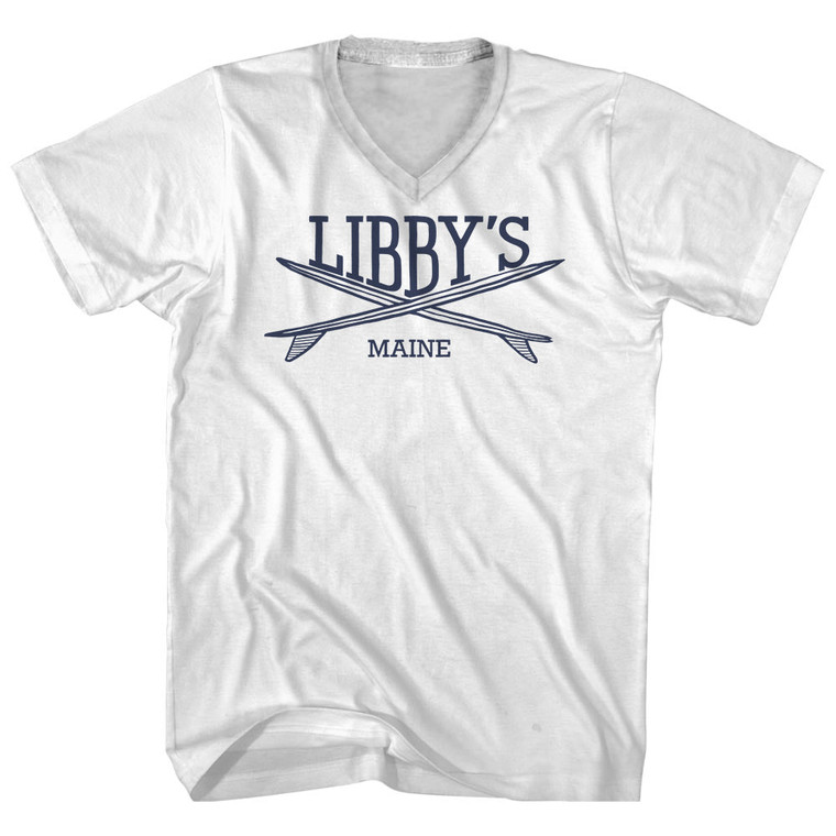 Libbys Surf Break Crossed Surf Board Surfing Destination Adult Cotton V-Neck T-Shirt - White