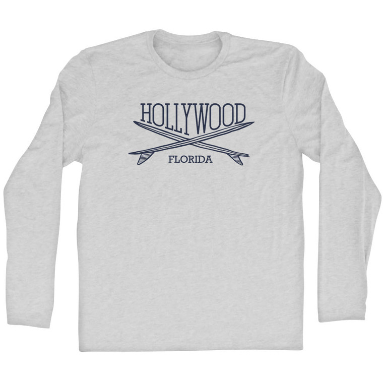 Hollywood Surf Break Crossed Surf Board Surfing Destination Adult Cotton Long Sleeve T-Shirt - Grey Heather