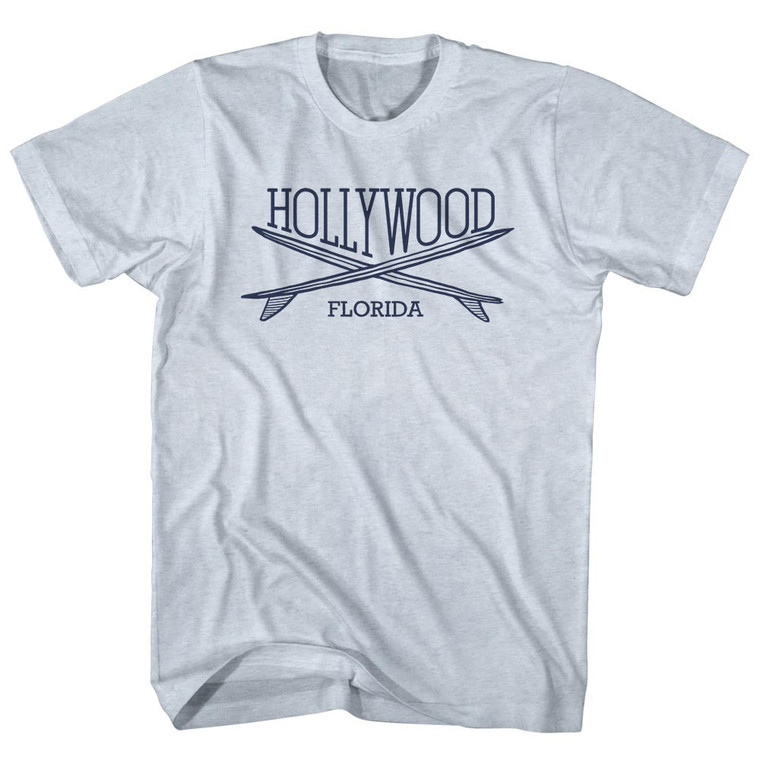 Hollywood Surf Break Crossed Surf Board Surfing Destination Adult Tri-Blend T-Shirt - Athletic White