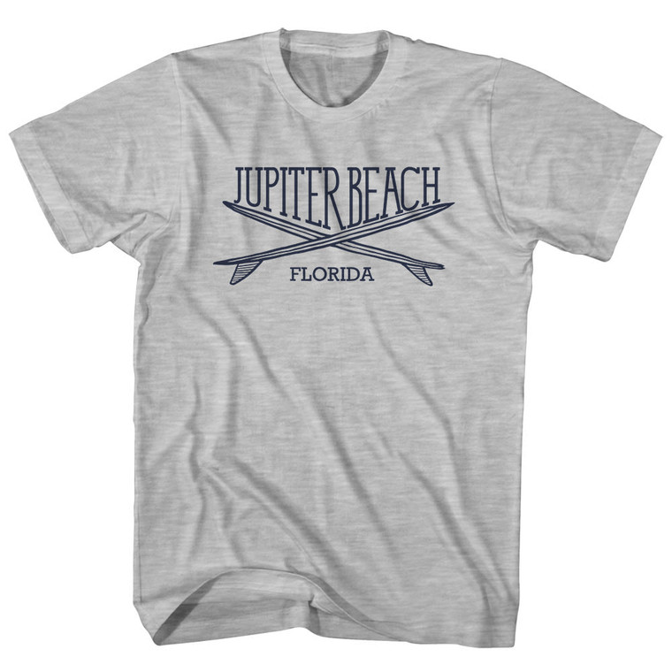 Jupiter Beach Surf Break Crossed Surf Board Surfing Destination Womens Cotton Junior Cut T-Shirt - Grey Heather