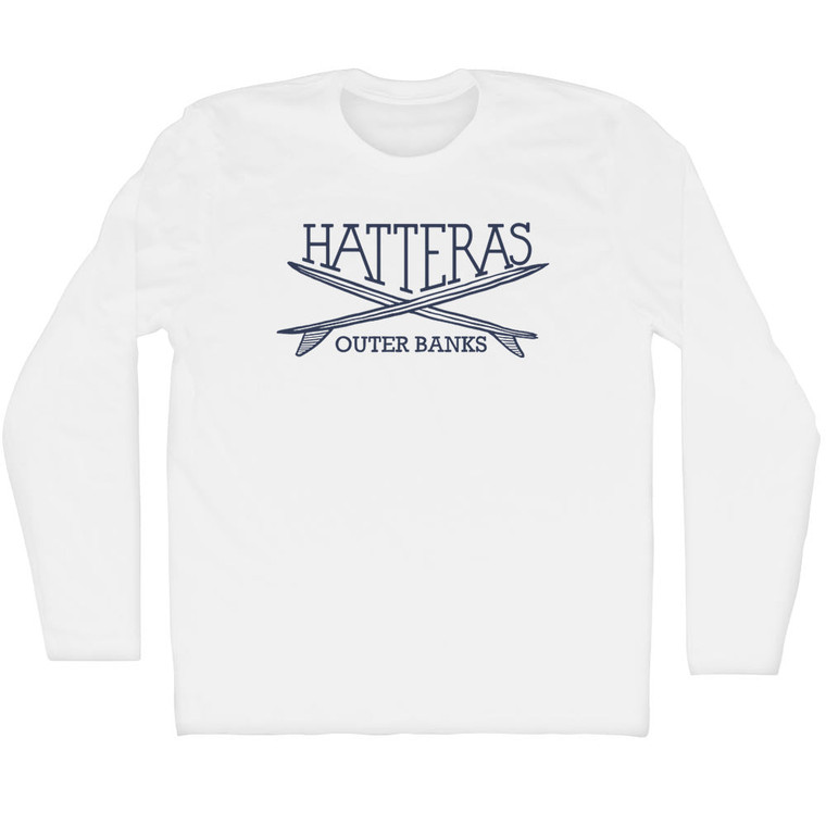 Hatteras Surf Break Crossed Surf Board Surfing Destination Adult Cotton Long Sleeve T-Shirt - White