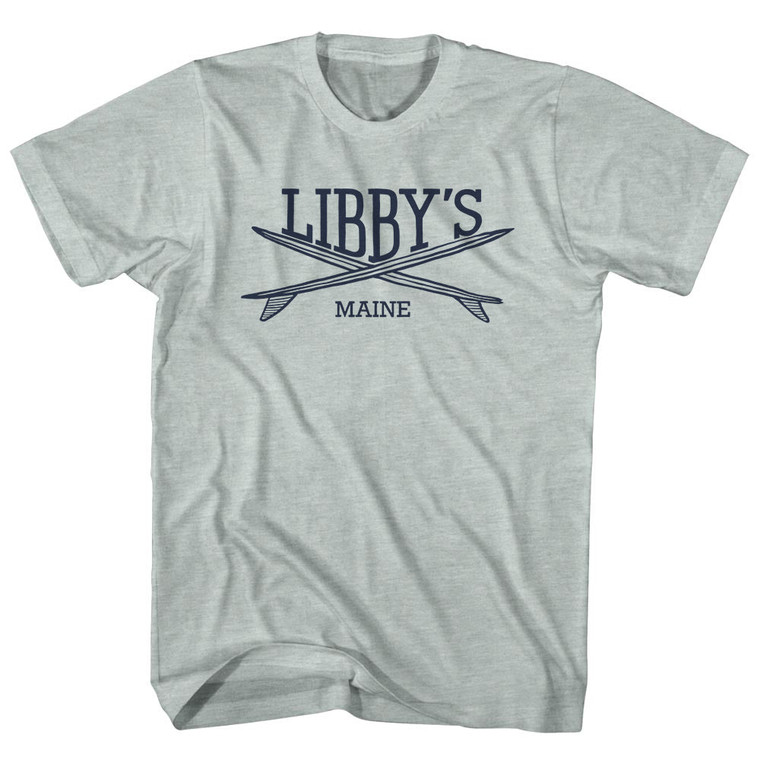 Libbys Surf Break Crossed Surf Board Surfing Destination Adult Tri-Blend T-Shirt - Athletic Cool Grey