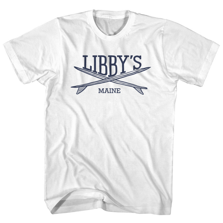 Libbys Surf Break Crossed Surf Board Surfing Destination Womens Cotton Junior Cut T-Shirt - White