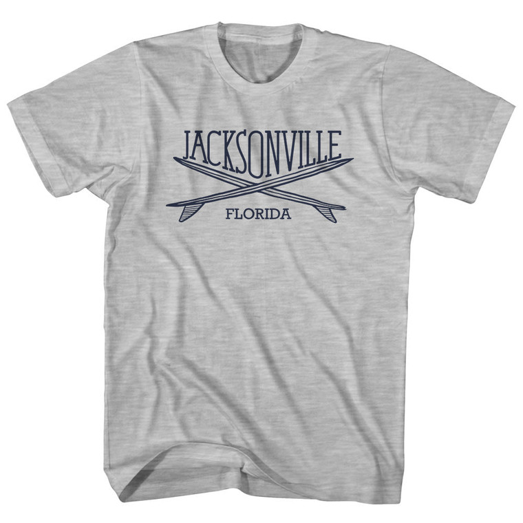 Jacksonville Surf Break Crossed Surf Board Surfing Destination Youth Cotton T-Shirt - Grey Heather