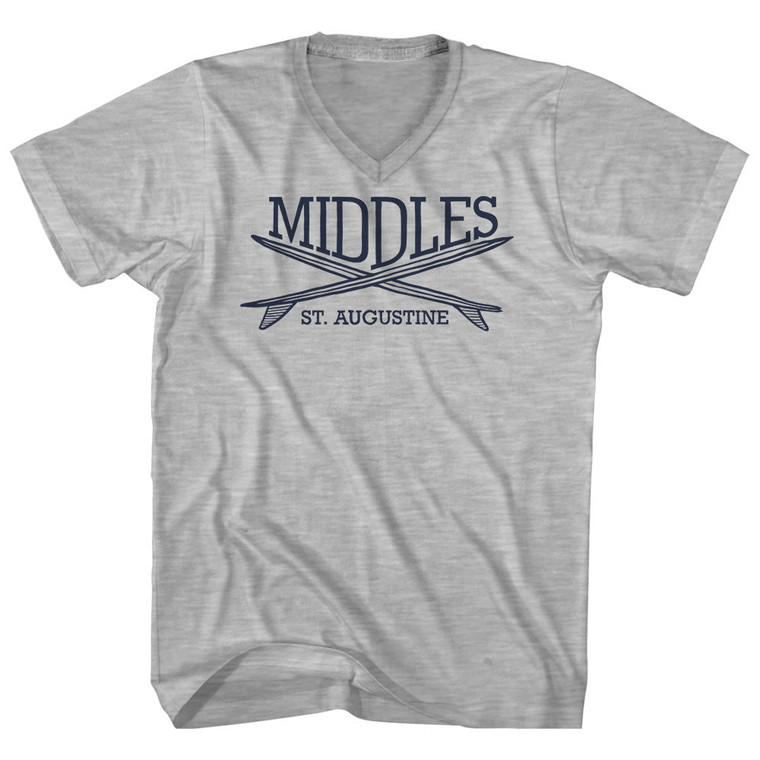 Middles Surf Break Crossed Surf Board Surfing Destination Adult Cotton V-Neck T-Shirt - Grey Heather