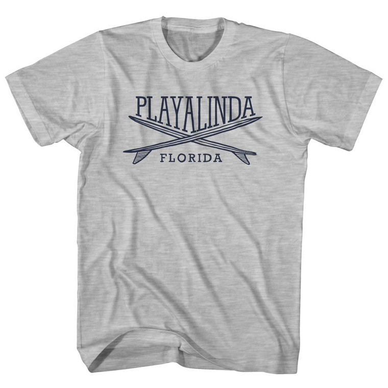 Playalinda Surf Break Crossed Surf Board Surfing Destination Womens Cotton Junior Cut T-Shirt - Grey Heather