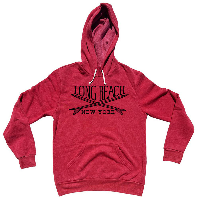 Long Beach Surf Break Crossed Surf Board Surfing Destination Cotton-Poly Blend Hoodie - Red
