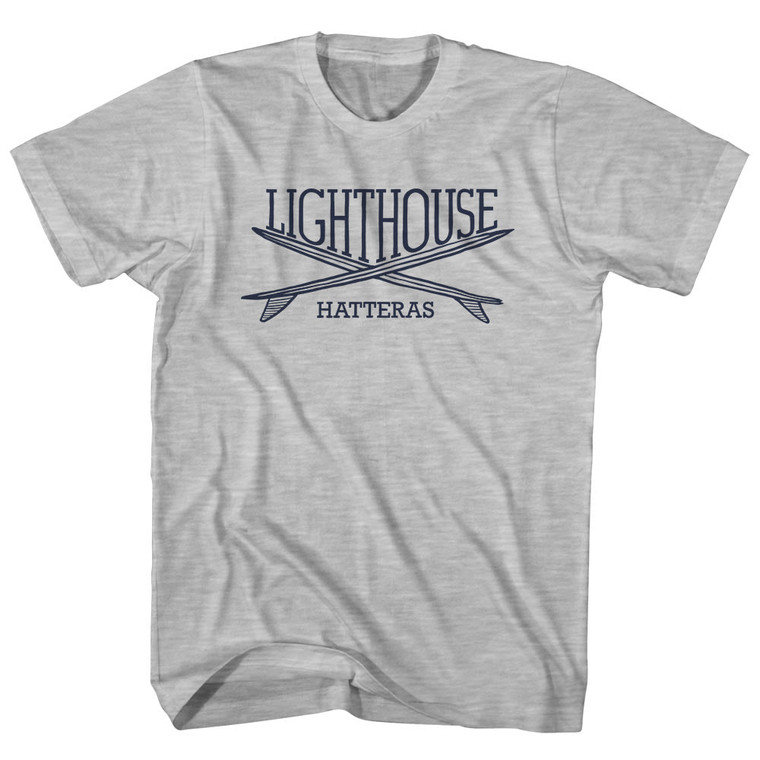 Lighthouse Surf Break Crossed Surf Board Surfing Destination Womens Cotton Junior Cut T-Shirt - Grey Heather