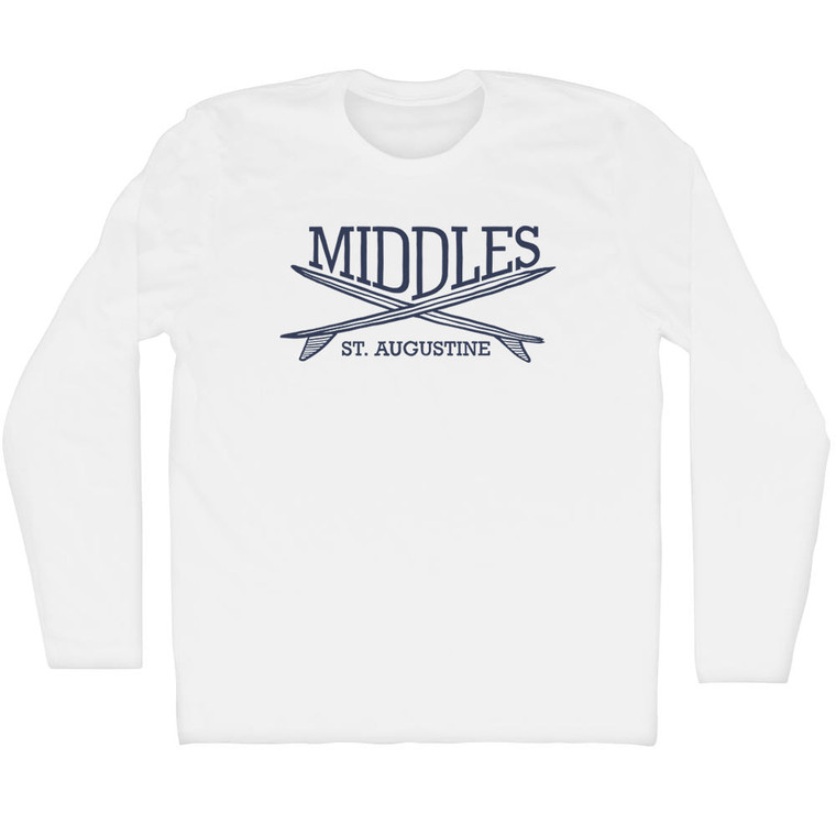 Middles Surf Break Crossed Surf Board Surfing Destination Adult Cotton Long Sleeve T-Shirt - White