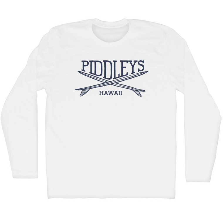 Piddleys Surf Break Crossed Surf Board Surfing Destination Adult Cotton Long Sleeve T-Shirt - White