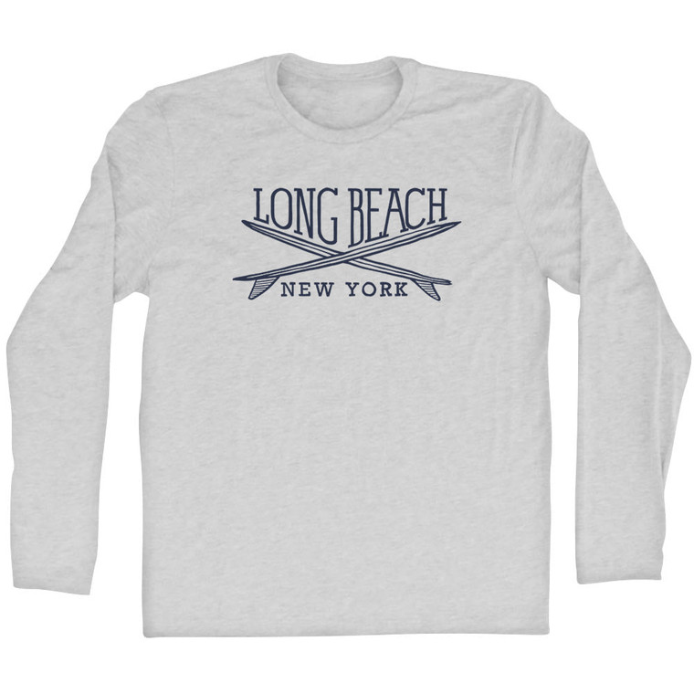 Long Beach Surf Break Crossed Surf Board Surfing Destination Adult Cotton Long Sleeve T-Shirt - Grey Heather