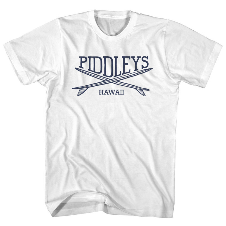Piddleys Surf Break Crossed Surf Board Surfing Destination Womens Cotton Junior Cut T-Shirt - White
