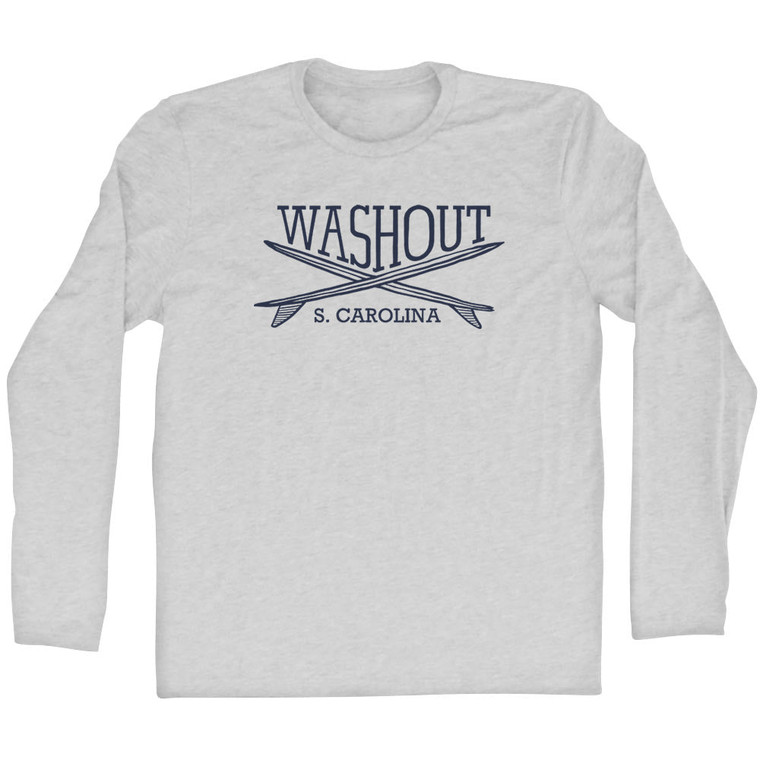Washout Surf Break Crossed Surf Board Surfing Destination Adult Cotton Long Sleeve T-Shirt - Grey Heather