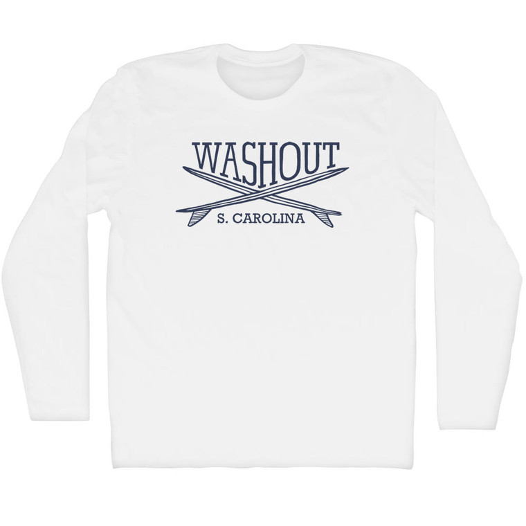 Washout Surf Break Crossed Surf Board Surfing Destination Adult Cotton Long Sleeve T-Shirt - White