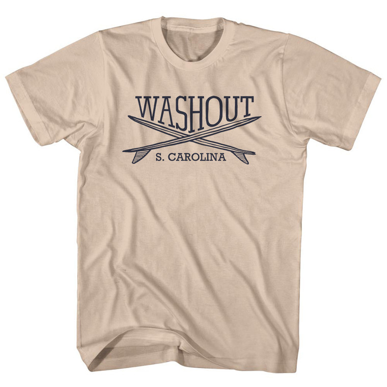 Washout Surf Break Crossed Surf Board Surfing Destination Adult Cotton T-Shirt - Creme
