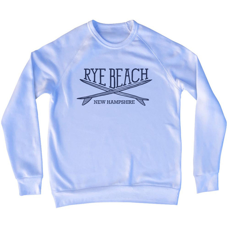 Rye Beach Surf Break Crossed Surf Board Surfing Destination Adult Tri-Blend Sweatshirt - White