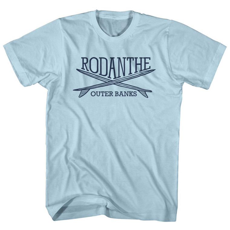 Rodanthe Surf Break Crossed Surf Board Surfing Destination Adult Cotton T-Shirt - Light Blue