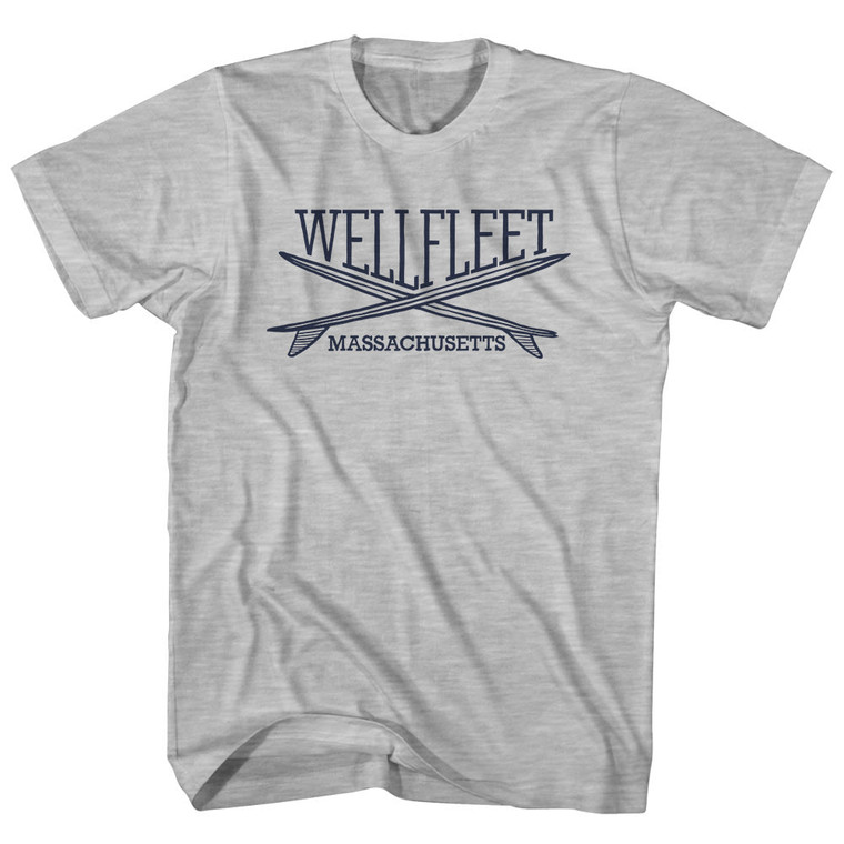 Wellfleet Surf Break Crossed Surf Board Surfing Destination Youth Cotton T-Shirt - Grey Heather