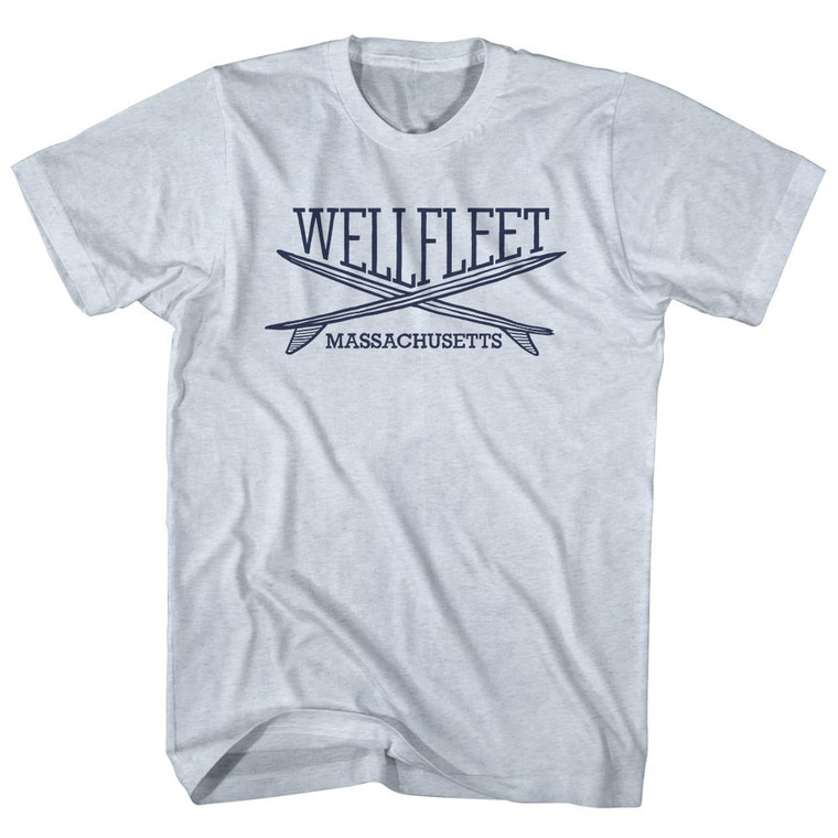 Wellfleet Surf Break Crossed Surf Board Surfing Destination Adult Tri-Blend T-Shirt - Athletic White