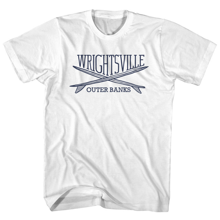 Wrightsville Surf Break Crossed Surf Board Surfing Destination Adult Cotton T-Shirt - White