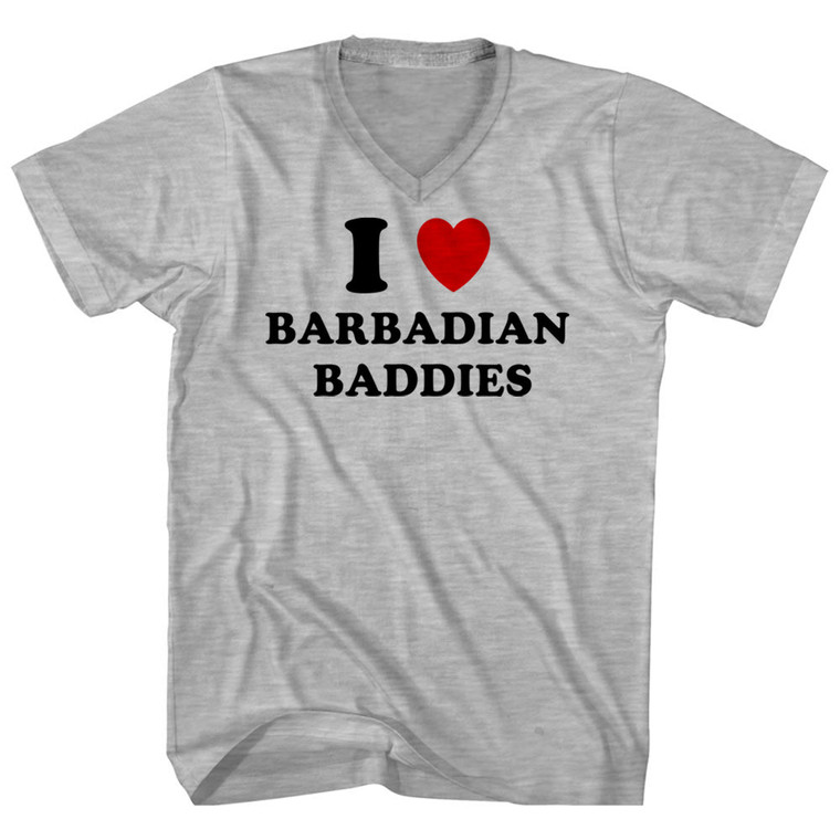 I Heart Barbadian Baddies Adult Cotton V-neck T-shirt - Grey Heather
