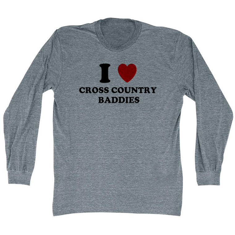I Heart Cross Country Baddies Adult  Tri-Blend Long Sleeve T-shirt - Athletic Grey