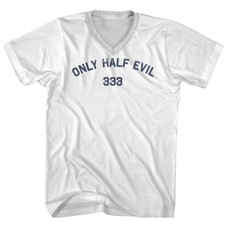 Only Half Evil 333 Adult Cotton V-neck T-shirt - White