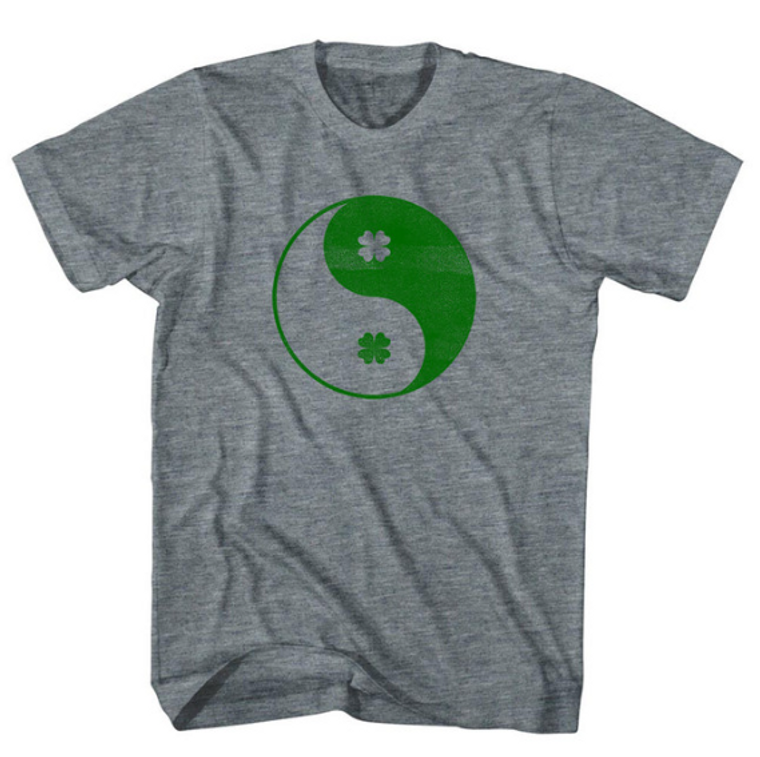 Adult Large - Clover Shamrock Yin And Yang Ireland Balance Adult Tri-Blend T-shirt - Athletic Grey - Final sale Z480