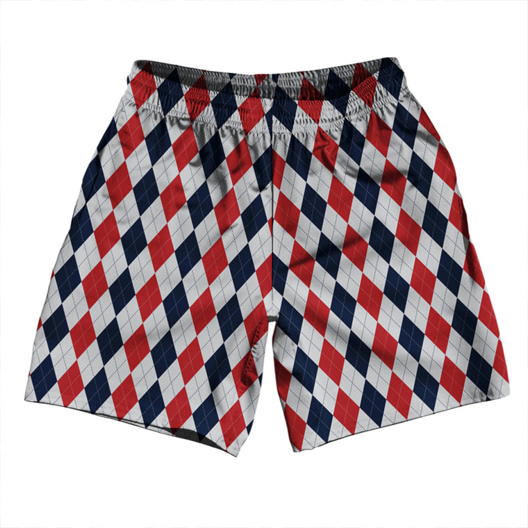 Argile Patterns Soccer Shorts Made In USA - Navy Blue Red Dark and Cool Grey Medium