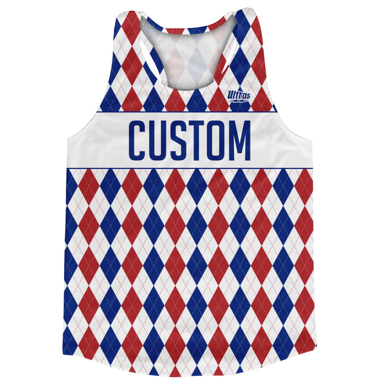 Argile Patterns Custom Finish Line Running Shirt Track Cross Made In USA - Royal Blue Red Dark and White