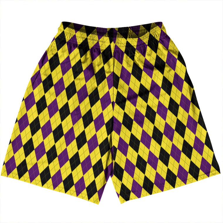 Argile Patterns Basketball Practice Shorts Made In USA - Purple Medium Black Varsity and Yellow
