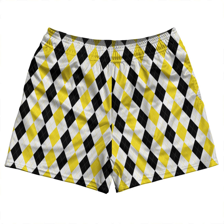 Argile Patterns Rugby Shorts Made In USA - Black Varsity Yellow and White