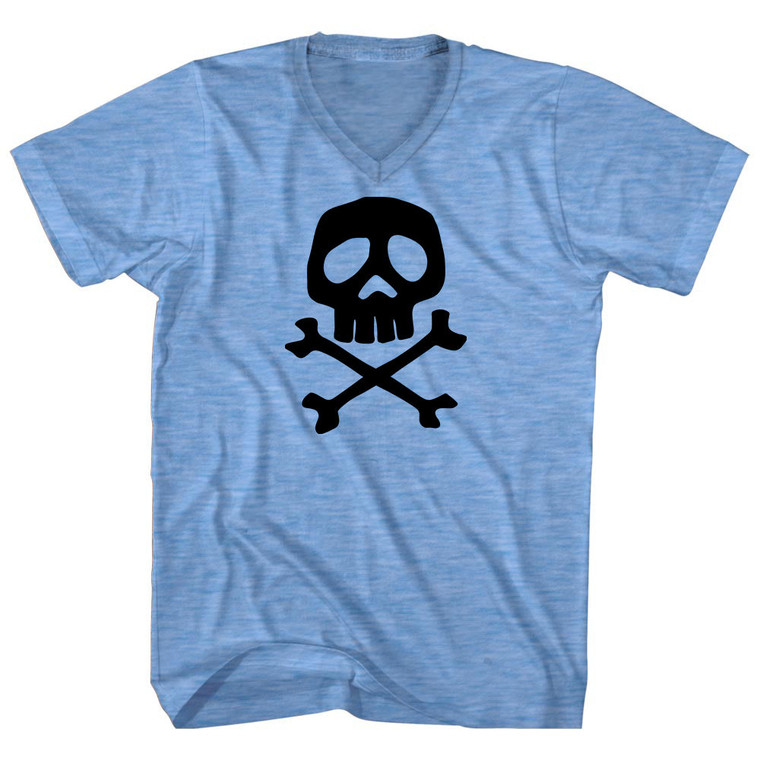 Skull and Crossed Bones Adult Tri-Blend V-neck T-shirt - Athletic Blue