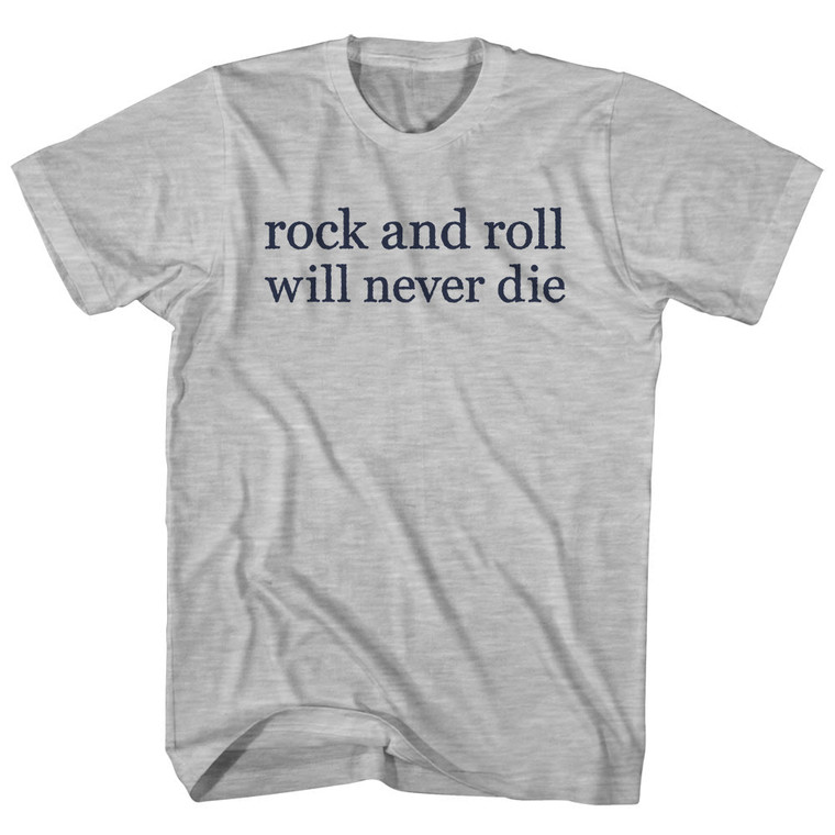 Rock and Roll Will Never Die Rage Font Womens Cotton Junior Cut T-Shirt - Grey Heather