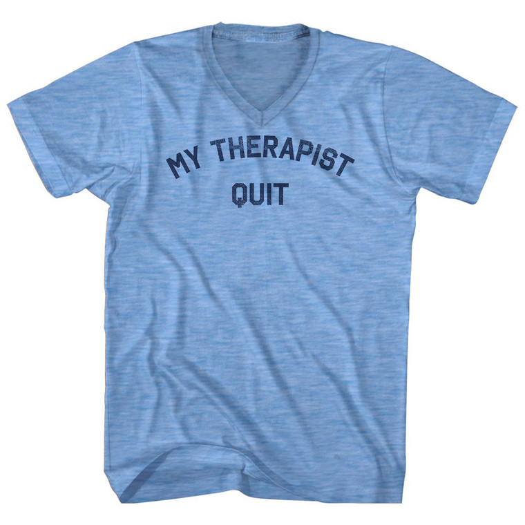 My Therapist Quit Adult Tri-Blend V-neck T-shirt - Athletic Blue