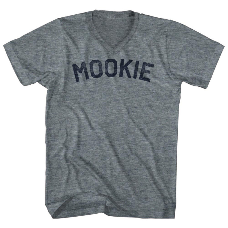 Mookie Tri-Blend V-neck Womens Junior Cut T-shirt - Athletic Grey