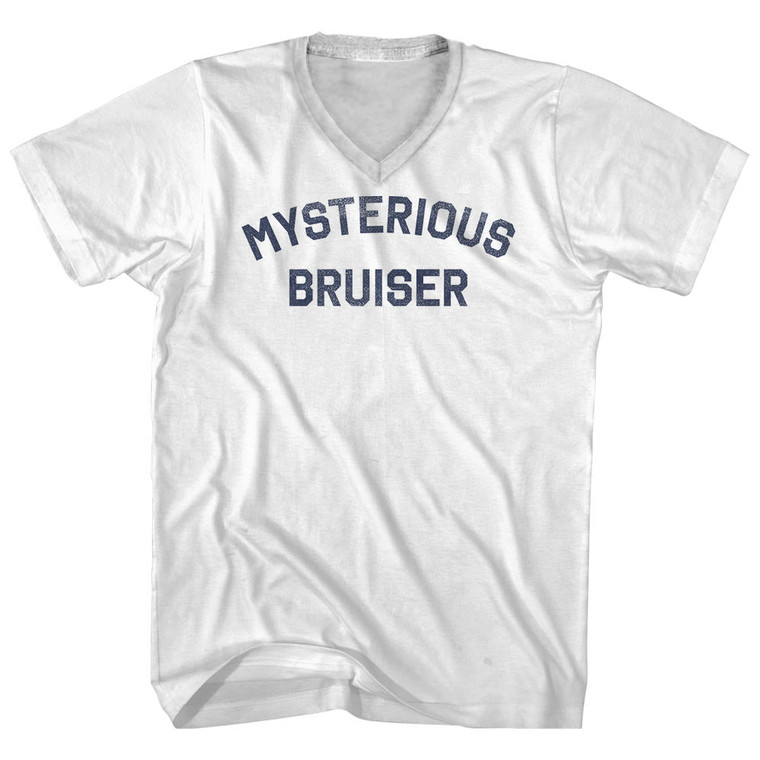 Mysterious Bruiser Adult Cotton V-neck T-shirt - White