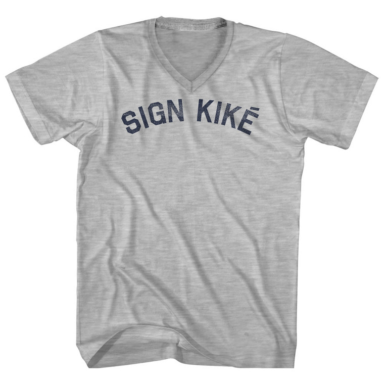 Sign Kike Adult Cotton V-neck T-shirt - Grey Heather